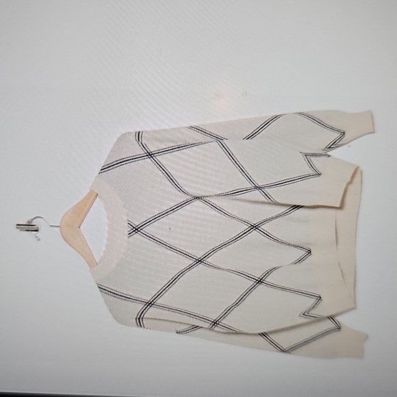 NWT T Tahari Geometric Crewneck Longsleeve Sweater Alpaca/Black Large - Picture 3 of 14